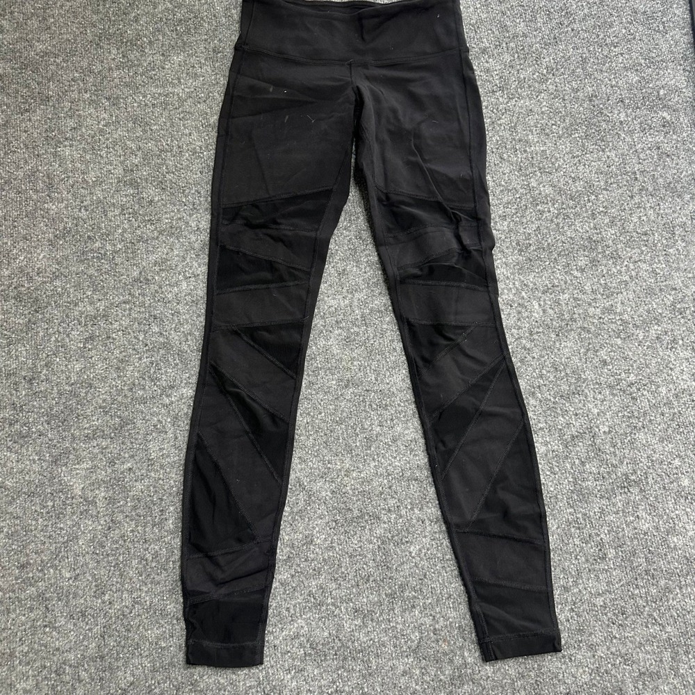 Lululemon Leggings Womens Size 4 Black Mesh Panel High Rise Athletic Yoga Pants